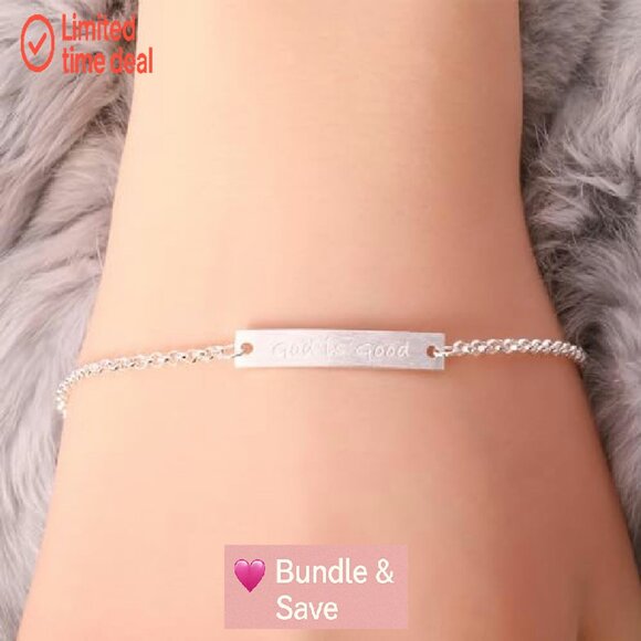 Sterling Silver God Is Good Engraved Cuff Bracelet Adjustable Faith Jewelry - Picture 3 of 8